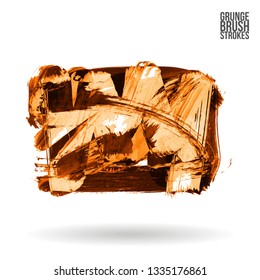 Orange brush stroke and texture. Grunge vector abstract hand - painted element. Underline and border design.