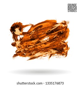 Orange brush stroke and texture. Grunge vector abstract hand - painted element. Underline and border design.