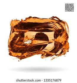Orange brush stroke and texture. Grunge vector abstract hand - painted element. Underline and border design.