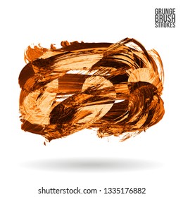 Orange brush stroke and texture. Grunge vector abstract hand - painted element. Underline and border design.
