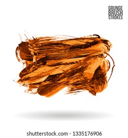 Orange brush stroke and texture. Grunge vector abstract hand - painted element. Underline and border design.
