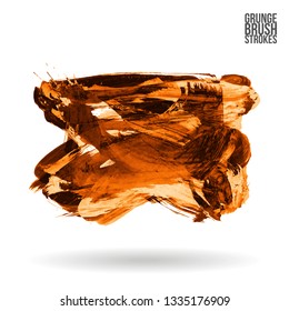 Orange brush stroke and texture. Grunge vector abstract hand - painted element. Underline and border design.