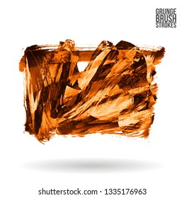 Orange brush stroke and texture. Grunge vector abstract hand - painted element. Underline and border design.