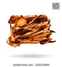 Orange brush stroke and texture. Grunge vector abstract hand - painted element. Underline and border design.