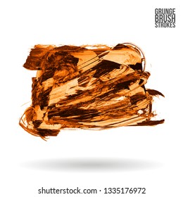 Orange brush stroke and texture. Grunge vector abstract hand - painted element. Underline and border design.
