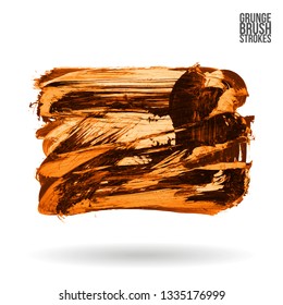 Orange brush stroke and texture. Grunge vector abstract hand - painted element. Underline and border design.