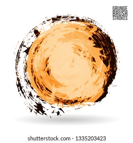 Orange brush stroke and texture. Grunge vector abstract hand - painted element. Underline and border design.