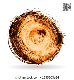 Orange brush stroke and texture. Grunge vector abstract hand - painted element. Underline and border design.