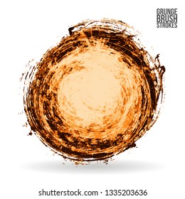 Orange brush stroke and texture. Grunge vector abstract hand - painted element. Underline and border design.