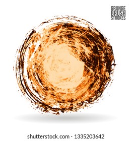 Orange brush stroke and texture. Grunge vector abstract hand - painted element. Underline and border design.
