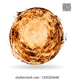 Orange brush stroke and texture. Grunge vector abstract hand - painted element. Underline and border design.