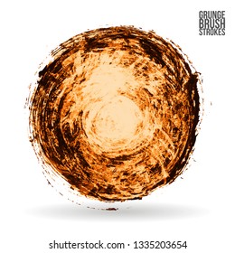 Orange brush stroke and texture. Grunge vector abstract hand - painted element. Underline and border design.