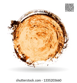 Orange brush stroke and texture. Grunge vector abstract hand - painted element. Underline and border design.