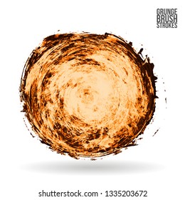 Orange brush stroke and texture. Grunge vector abstract hand - painted element. Underline and border design.