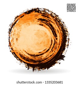 Orange brush stroke and texture. Grunge vector abstract hand - painted element. Underline and border design.