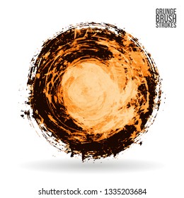 Orange brush stroke and texture. Grunge vector abstract hand - painted element. Underline and border design.