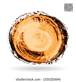 Orange brush stroke and texture. Grunge vector abstract hand - painted element. Underline and border design.