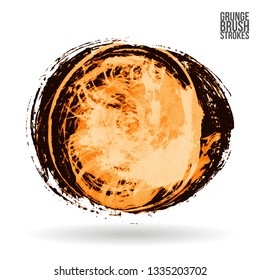 Orange brush stroke and texture. Grunge vector abstract hand - painted element. Underline and border design.