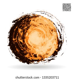 Orange brush stroke and texture. Grunge vector abstract hand - painted element. Underline and border design.