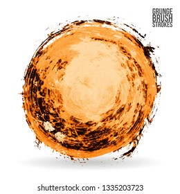 Orange brush stroke and texture. Grunge vector abstract hand - painted element. Underline and border design.