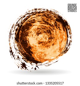 Orange brush stroke and texture. Grunge vector abstract hand - painted element. Underline and border design.