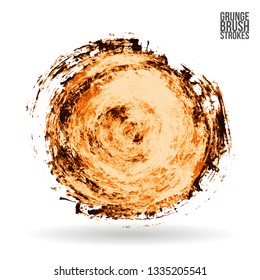 Orange brush stroke and texture. Grunge vector abstract hand - painted element. Underline and border design.