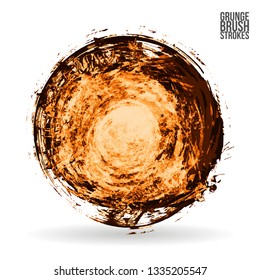 Orange brush stroke and texture. Grunge vector abstract hand - painted element. Underline and border design.