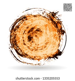 Orange brush stroke and texture. Grunge vector abstract hand - painted element. Underline and border design.