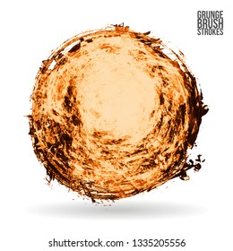 Orange brush stroke and texture. Grunge vector abstract hand - painted element. Underline and border design.