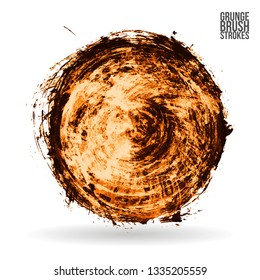 Orange brush stroke and texture. Grunge vector abstract hand - painted element. Underline and border design.