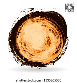 Orange brush stroke and texture. Grunge vector abstract hand - painted element. Underline and border design.
