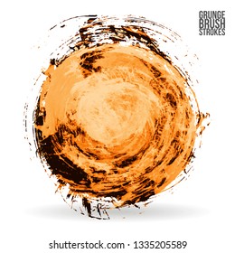 Orange brush stroke and texture. Grunge vector abstract hand - painted element. Underline and border design.