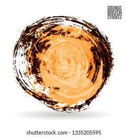 Orange brush stroke and texture. Grunge vector abstract hand - painted element. Underline and border design.