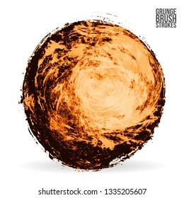 Orange brush stroke and texture. Grunge vector abstract hand - painted element. Underline and border design.