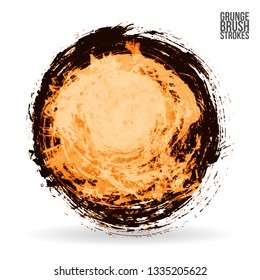 Orange brush stroke and texture. Grunge vector abstract hand - painted element. Underline and border design.