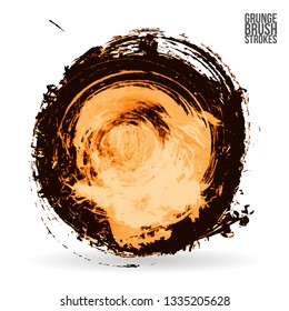Orange brush stroke and texture. Grunge vector abstract hand - painted element. Underline and border design.