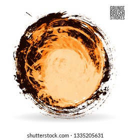 Orange brush stroke and texture. Grunge vector abstract hand - painted element. Underline and border design.