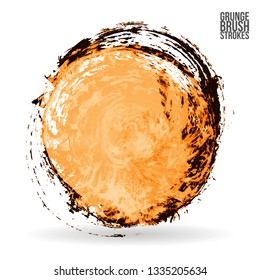 Orange brush stroke and texture. Grunge vector abstract hand - painted element. Underline and border design.