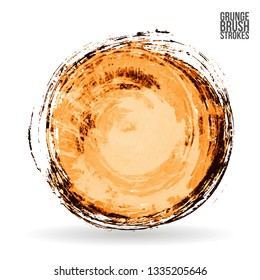 Orange brush stroke and texture. Grunge vector abstract hand - painted element. Underline and border design.