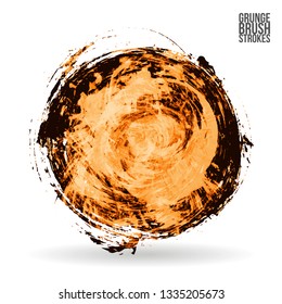 Orange brush stroke and texture. Grunge vector abstract hand - painted element. Underline and border design.