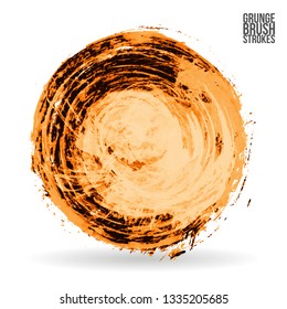 Orange brush stroke and texture. Grunge vector abstract hand - painted element. Underline and border design.