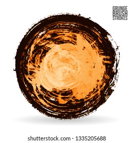 Orange brush stroke and texture. Grunge vector abstract hand - painted element. Underline and border design.