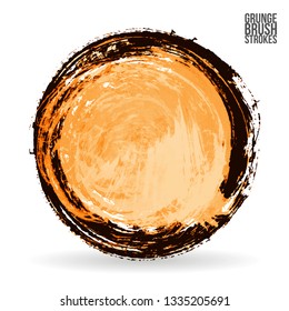 Orange brush stroke and texture. Grunge vector abstract hand - painted element. Underline and border design.