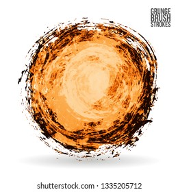 Orange brush stroke and texture. Grunge vector abstract hand - painted element. Underline and border design.