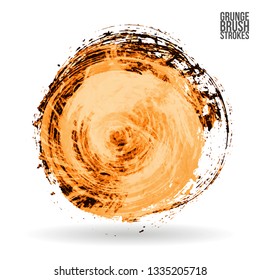 Orange brush stroke and texture. Grunge vector abstract hand - painted element. Underline and border design.