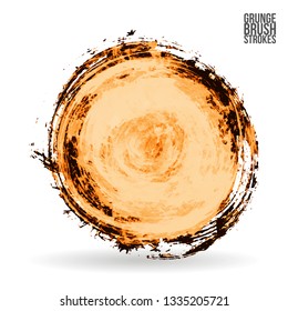 Orange brush stroke and texture. Grunge vector abstract hand - painted element. Underline and border design.