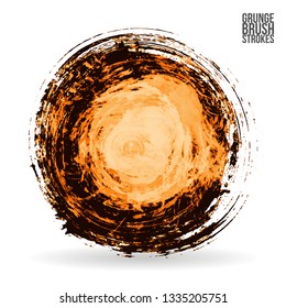 Orange brush stroke and texture. Grunge vector abstract hand - painted element. Underline and border design.