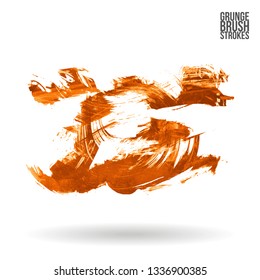 Orange brush stroke and texture. Grunge vector abstract hand - painted element. Underline and border design.
