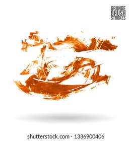 Orange brush stroke and texture. Grunge vector abstract hand - painted element. Underline and border design.