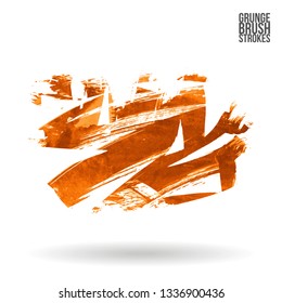 Orange brush stroke and texture. Grunge vector abstract hand - painted element. Underline and border design.